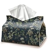 Green Rectangle Tissue Box Cover, Blue Green Flroal Tissue Box for Living Room Desk Decorative, V...