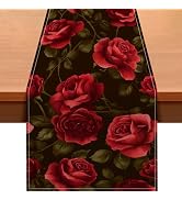 HOMETITUTE Red Rose Floral Table Runner Bloom Decor 13 x 72 Inch Burlap | Red Rose Floral Table C...