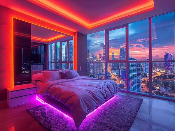UVTaoYuan seven colored lights with mirror bedroom, floor-to-ceiling Windows, city night view
