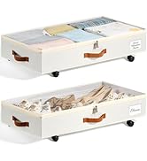Under Bed Storage with Wheels Set of 2, Underbed Storage Container with Clear Lid Cover, 6.7 Inch...