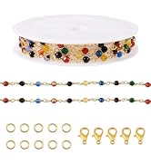 Pandahall 3.28 Feet Agate Beaded Chains Gemstone Link Chains Golden Bracelet Necklace Chain Bulk ...