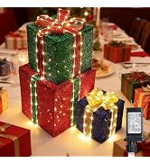 Lomotech Set of 3 Christmas Lighted Gift Boxes - Prel-Lit Gift Boxes with Timer, Lighted Christma...