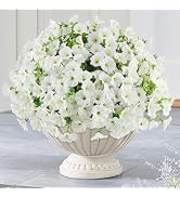 AmberFun 12PCS Artificial Flowers for Outdoor Decorations, Realistic Faux White Silk Petunia Flow...