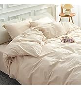 NEXHOME PRO Duvet Cover Set Queen Size Linen Feel Textured Organic Natural 100% Washed Cotton Duv...