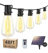 Larkvue 48FT Solar Outdoor String Lights with Remote & Timer, Waterproof Dimmable Patio Lights wi...