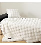 VELLUBAM Faux Fur Heated Blanket Throw White - Luxury Fluffy Rabbit Bubble Heating Blanket with 6...