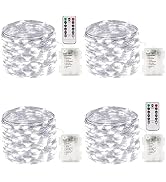 4 Pack 100 LED Fairy Lights Battery Operated with Remote, 33FT Waterproof Twinkle Lights with Tim...