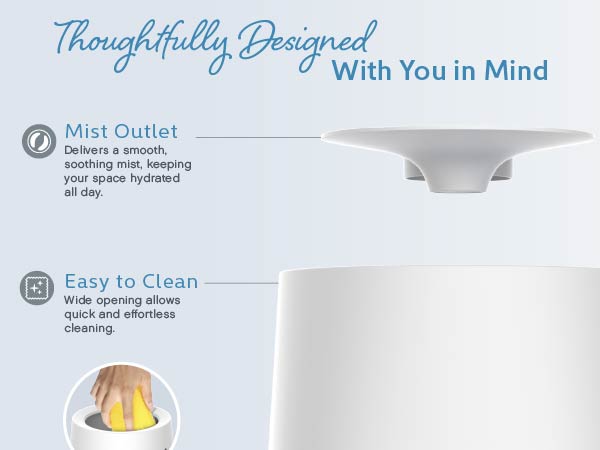 top fill humidifier easy to clean wide opening mist outlet removable tank keep spaces hydrated