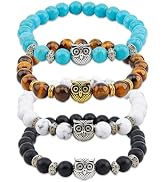 SUPERFINDINGS 4 Styles Owl Bracelets Set Healing Energy Lucky Stone Bracelets Owl Charm Beaded Br...