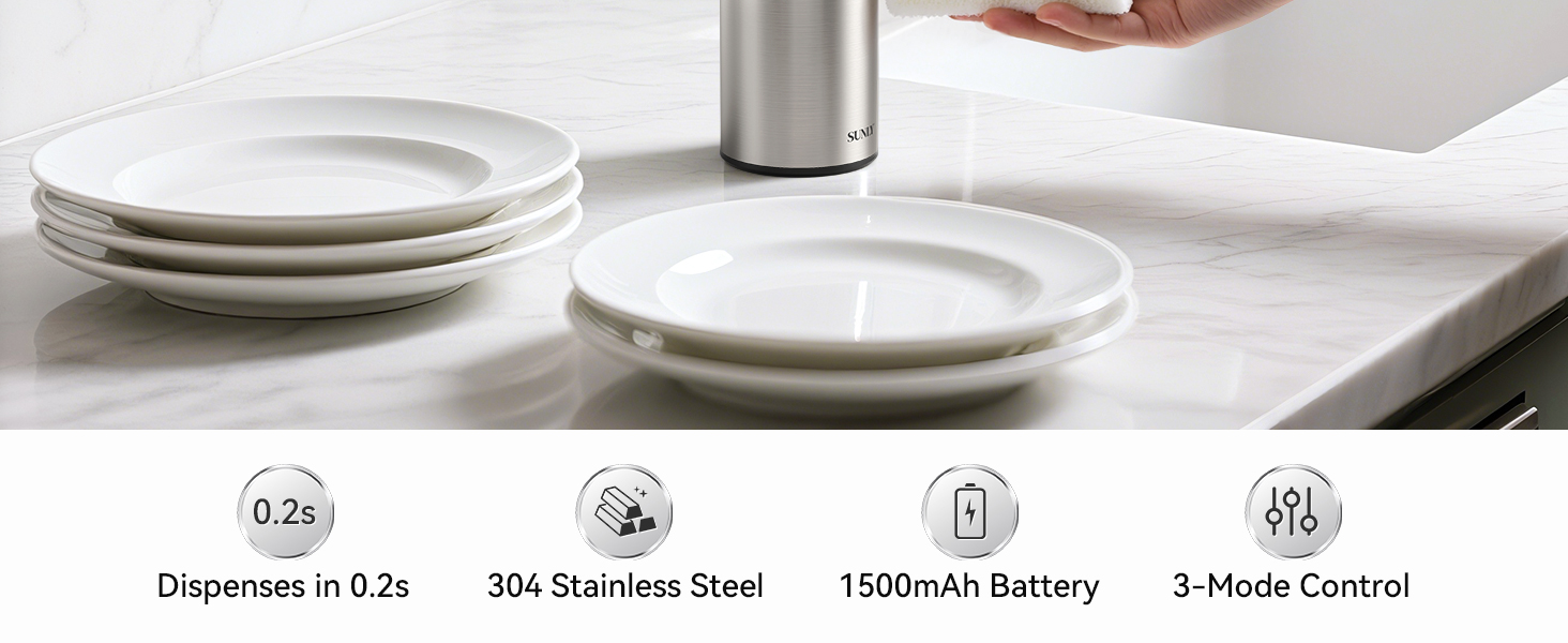 Stainless steel automatic soap dispenser for kitchen or bathroom, clean look and built for daily use