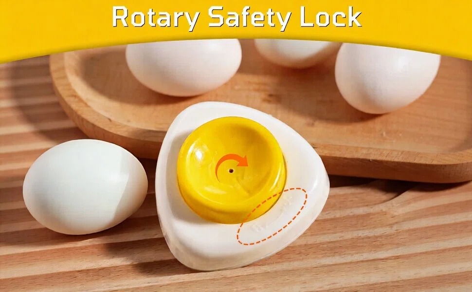 You can open the egg piercer by turning the yellow yolk.