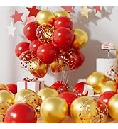 Sulalaboo Metallic Red and Gold Balloons 12Inch 73PCS Gold Red Confetti Latex Balloons Shiny Heli...