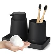 GAHEFY Black Bathroom Countertop Accessories Set - Soap Dispenser and Toothbrush Holder with Sili...