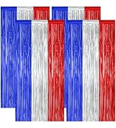 4 Pack 4th of July Decorations, 3.28 FT x 7.05 FT Independence Photo Backdrop, Metallic Blue Silv...