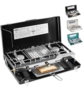 FineFlame Camping Stove 3 Burner 20400 BTU Propane Portable Stove with Regulator, Toast Tray, Win...