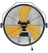 Fanqiebros 4580 CFM 18 inch High Velocity Wall Mounted Fan, 3-Speed Metal Fan with Sealed Motor, ...