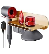 Hair Dryer Holder Wall Mounted with Shelf, FLE Gold Wall Mount Hair Dryer Holder Rack Organizer C...