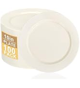 I00000 100 Pc Ivory Plastic Plates,10inch Cream Dinner Plate, Elegant Disposable Plates Perfect f...