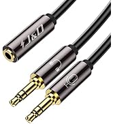 J&D Headset Splitter Cable, Gold Plated 1/8 inch TRRS Female to TRS Male Mic CTIA Headphone Y Ada...