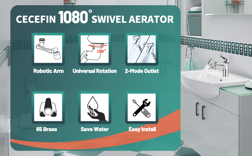 water faucet attachment, rotating faucet, universal basin extender, 1080 swivel faucet aerator