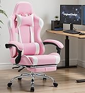 DUMOS Ergonomic Gaming Office Desk Chair with Footrest and Headrest for Adults, PU Leather Video ...