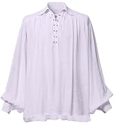 GRACEART Pirate Shirt Men Vampire Renaissance Shirts Victorian Ruffled Medieval Costume Cotton Li...