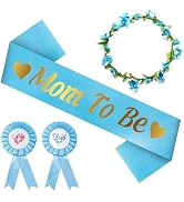 Blue and Gold Mom to Be Sash Kit Gender Reveals Party Floral Garland Crown with Daddy to Be Tinpl...