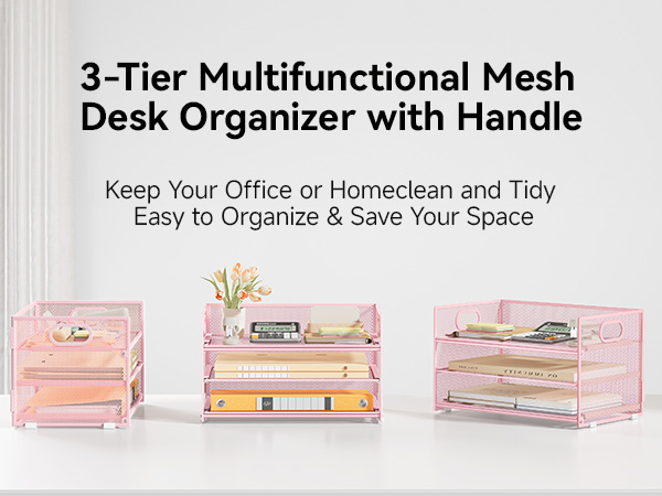 3-tier multifunctional mesh desk organizer