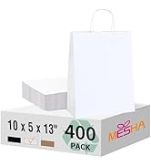 MESHA Gift Paper Bags 400 PACK 10X5X13 White Large Shopping Kraft Bags Bulk with Handles Reusable...