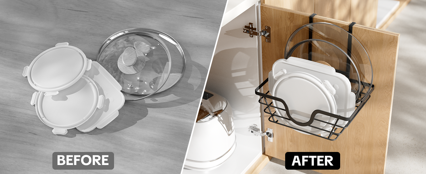 lid organizers inside cabinet