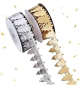 TONIFUL 2 Rolls 5/8 Inch Christmas Ribbons - Gold & Silver Trees Trim Ribbons for Christmas Tree,...