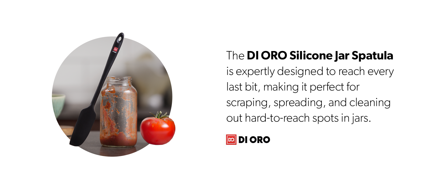 image of the jar silicone spatula with a description on what it can be used for in the kitchen