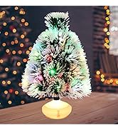 CCINEE Tabletop Mini Christmas Tree with Light, 13.4 Inch Prelit Flocked Christmas Tree Battery O...