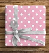 ZINTBIAL Pink Dog Christmas Reversible Wrapping Paper Roll - Gift Wrap with Pink Polka Dots on Re...