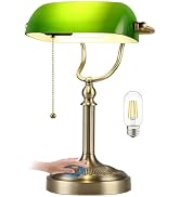 Newrays Green Glass Bankers Desk Lamp, Stepless Dimmable Table Lamp Plug in Fixture for Study, Of...