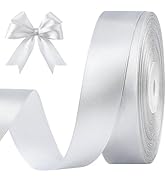 CLUEWR 1 Inch 50 Yards Silver Satin Ribbon, Solid Fabric Ribbon Roll for Flower Bouquets, Gift Wr...