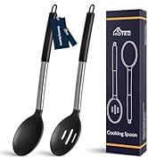 HOTEC Heat Resistant Large Silicone Cooking Spoon, Solid Slotted Spoons, Nonstick Kitchen Cookwar...