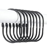 Goowin Shower Curtain Hooks, 12 Pcs Shower Curtain Rings, Oval Snap Black Shower Curtain Hooks, M...