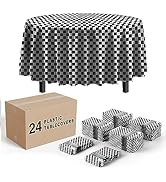 Exquisite 24-Pack Checkered Plastic Table Cloth - 84-Inch Round Disposable Tablecloth for Parties...
