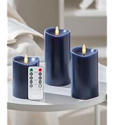 Velsyn Navy Blue Flameless Candles with Remote and Timer, Real Wax Made LED Pillar Candles Batter...
