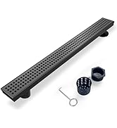 Elefloom Offset Linear Shower Drain, Matte Black Shower Drain 60 inch with Removable Grate Cover,...