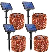 4 Pack Solar Halloween String Lights Outdoor - 320LED 132FT Orange Solar Fairy Lights Outside Wat...
