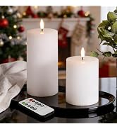 Girimax White Ribbed Flameless Pillar Candles with Remote, Flickering LED Wax Candles Battery Ope...