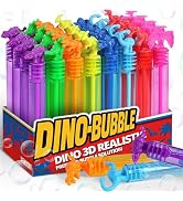 Dinosaur Birthday Decoration, 3D Detail Mini Bubble Wands Bulk 32 Pack, Neon Dino Party Favors Su...