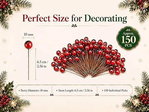 150 Pcs Holly Berry Stems for Christmas