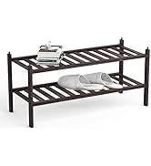 BAMEOS 2-Tier Shoe Rack,Bamboo Stackable Shoe shelf Storage Organizer,27.2"x11"x13.2" For Entrywa...