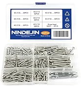 NINDEJIN M3.5 Self Tapping Screws Assortment Kit, 304 Stainless Steel Wood Screws, Flat Head Phil...