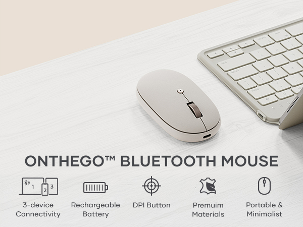Satechi Compact OntheGo Bluetooth Mouse with USB C Rechargeable Battery, Connect up 3 Devices