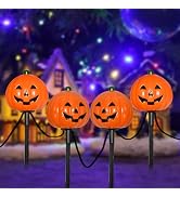 7Ft Halloween Pathway Lights Pumpkin Walkway Lights Markers Lights Plug in Waterproof with 4 Pack...
