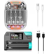 Dlypow DB1 Universal & Compact Battery Tester and DH4 1.5V &1.2V AA AAA Battery Charger,2 Cables ...